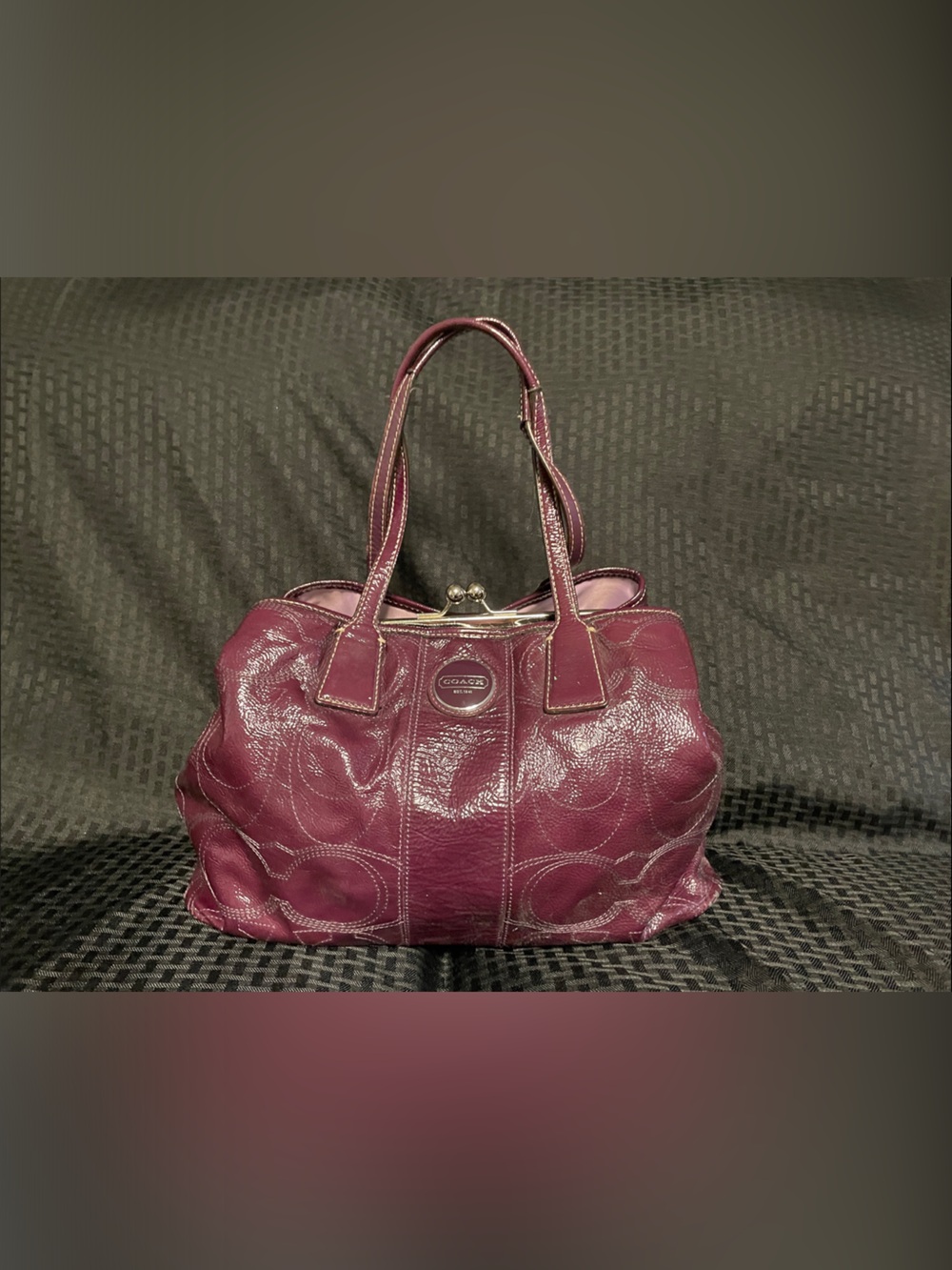 Coach Signature Pebbled Shoulder Bag in Plum/ good condition